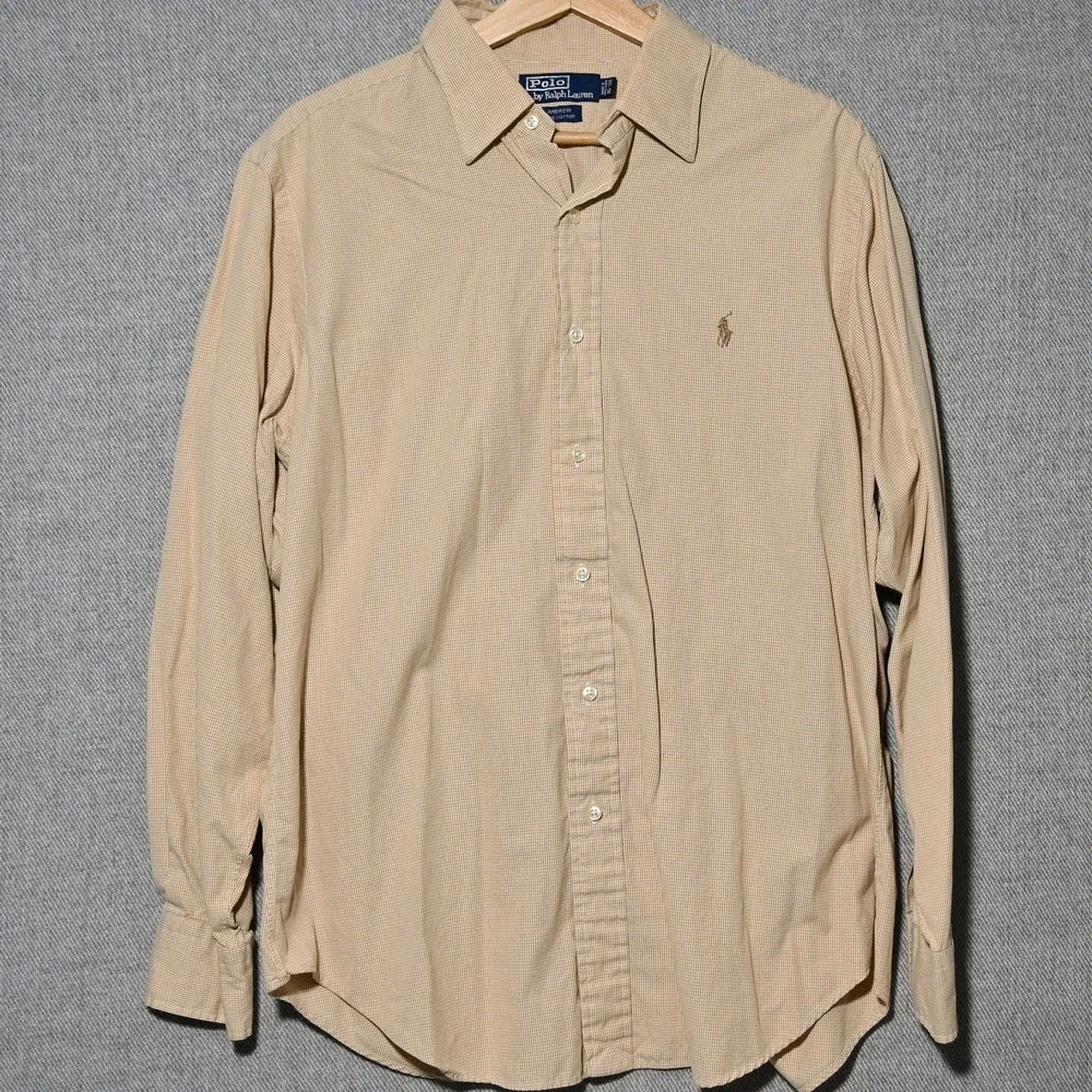 Polo Ralph Lauren Button Down Mens Andrew Gingham Hong Kong 16-34 Tan White